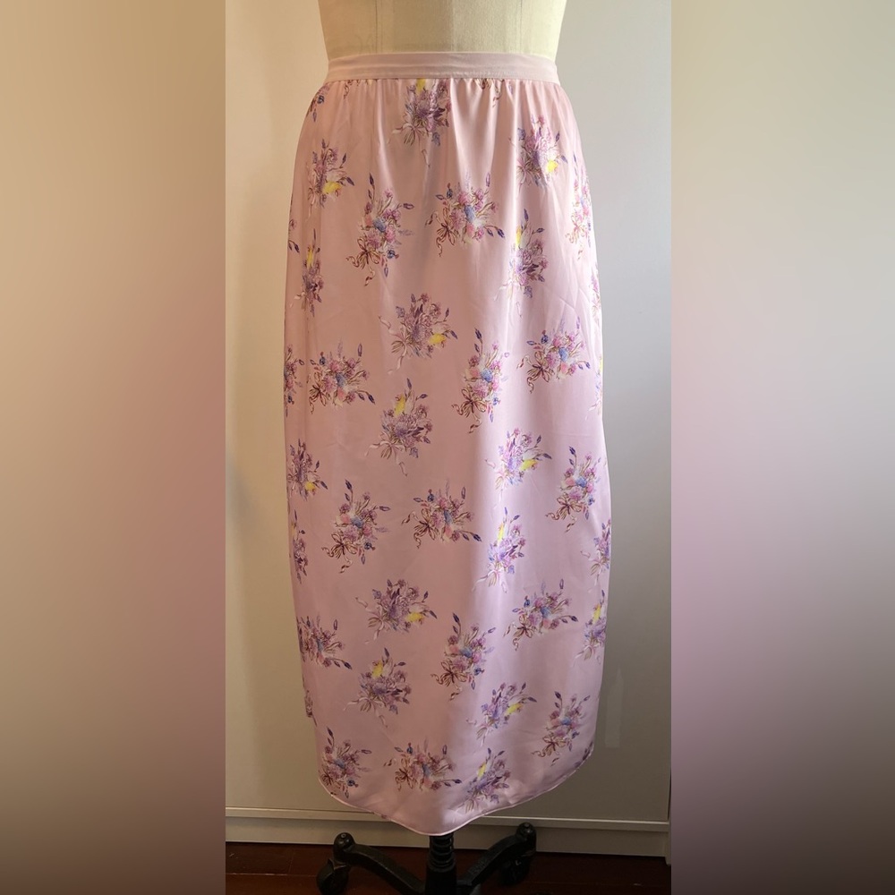 LoveShackFancy Pink Floral Midi Slip Skirt